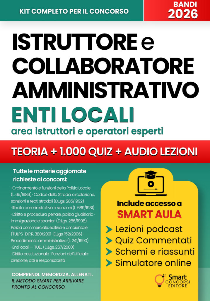 Copertina del manuale per il Concorso Istruttore e Collaboratore amministrativo negli Enti Locali di Smart Concorsi Editore