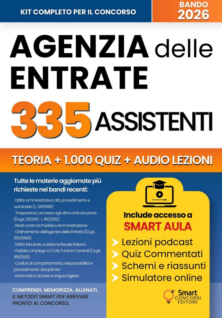 Copertina del manuale per il Concorso 335 Assistenti dell'Agenzia delle Entrate di Smart Concorsi Editore