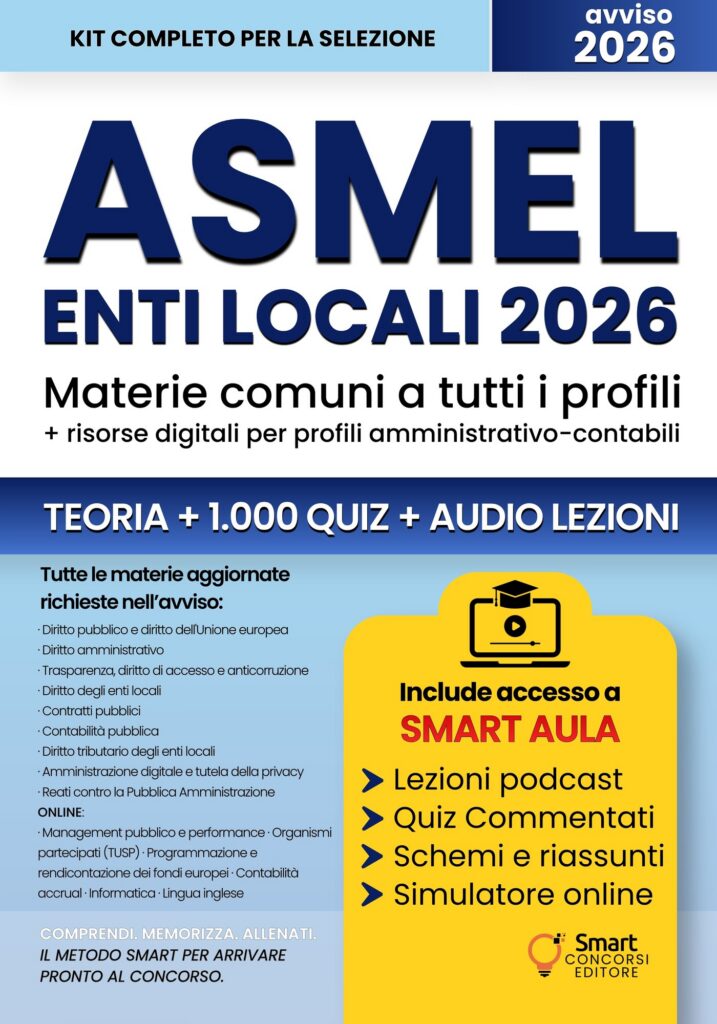 Copertina del manuale per la selezione ASMEL Enti Locali 2026 di Smart Concorsi Editore