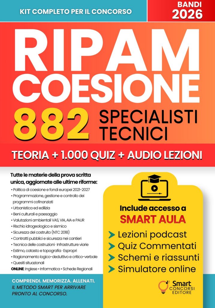 Copertina del manuale per il Concorso RIPAM Coesione 2026 - 882 Specialisti tecnici di Smart Concorsi Editore