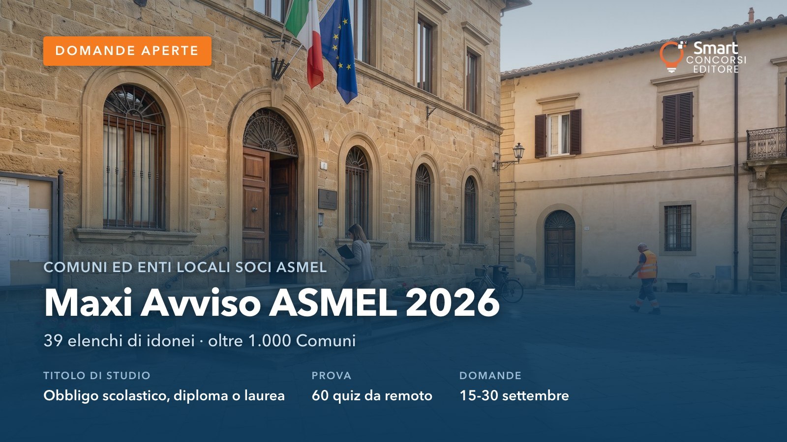 Ingresso del municipio di un piccolo Comune italiano con le bandiere